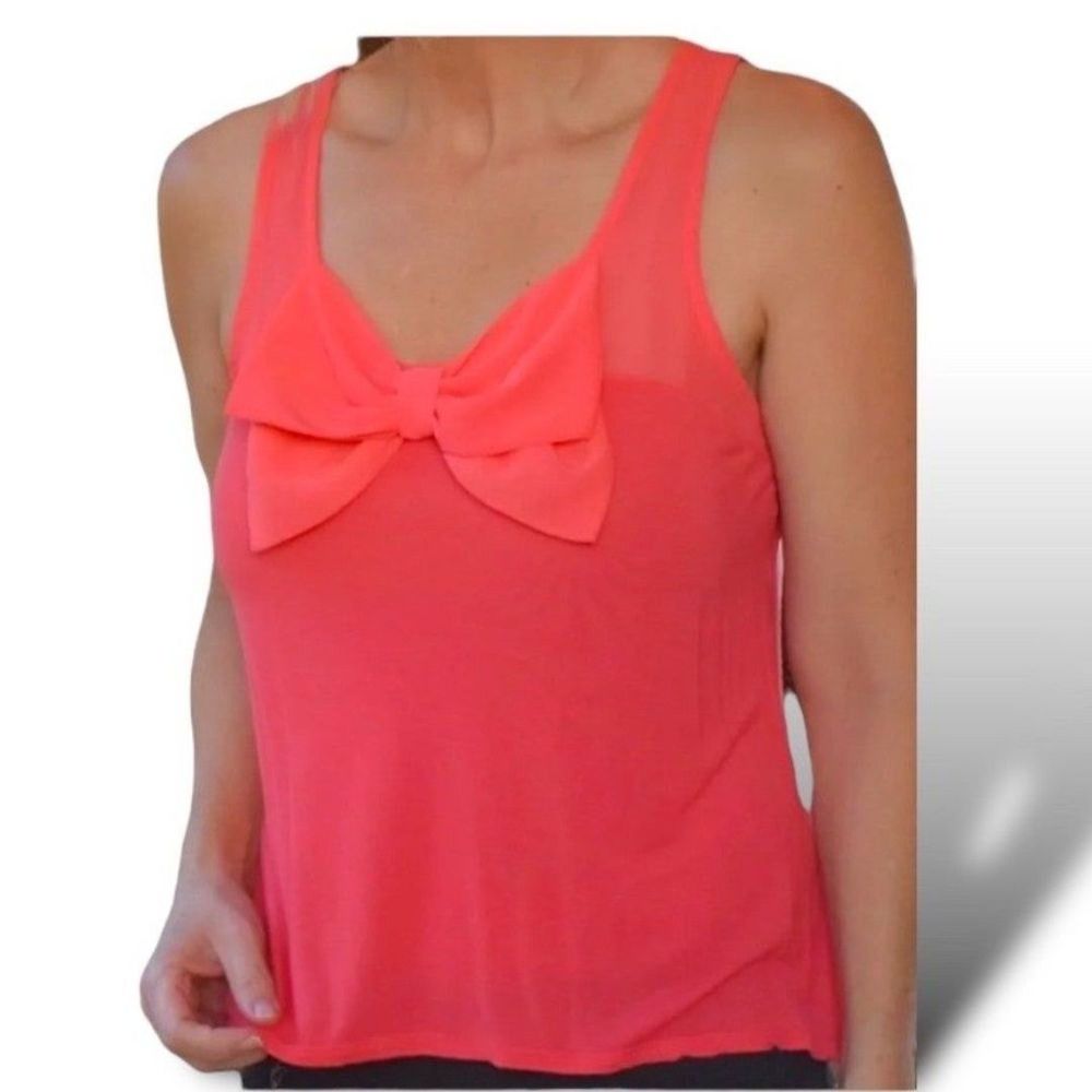 Ambiance apparel top blouse women’s size medium salmon with bow in front *
